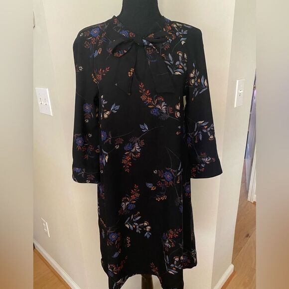 H&M Womens Black/Blue Floral Bohemian Loose/Relaxed Fit Dress, size 4, Retro - Picture 2 of 15